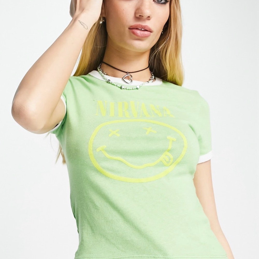 Top Shop Nirvana Green Graphic Tee, 8-10 (fits more like a small)